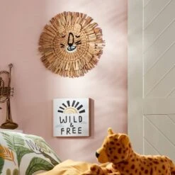 Pillowfort 9 Water Hyacinth Lion Head Kids' Wall Décor Natural - Pillowfort™